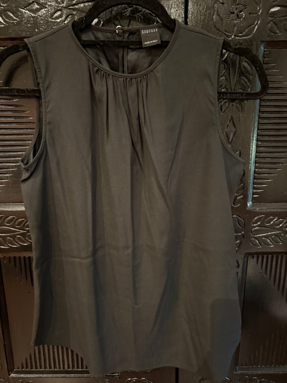 Barneys New York Black Sleeveless Pleated-Neck Camisole